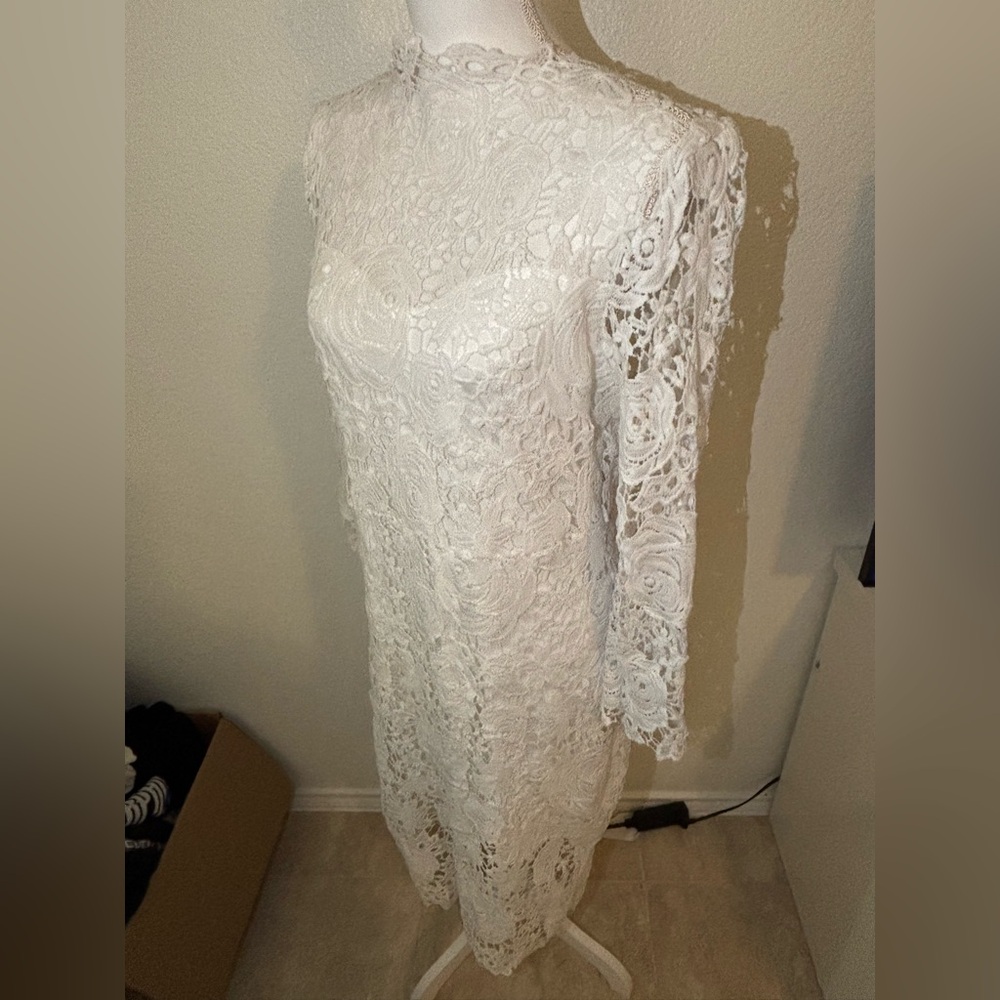 SHEIN White Floral Lace Long Sleeve Dress